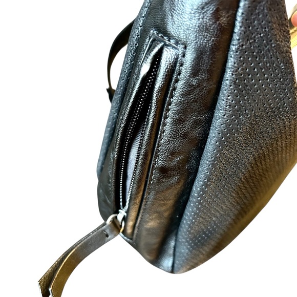 Lucky Brand Ebon Perforated Vanchetta Genuine Leather Hobo Bag Purse Black - Picture 13 of 14